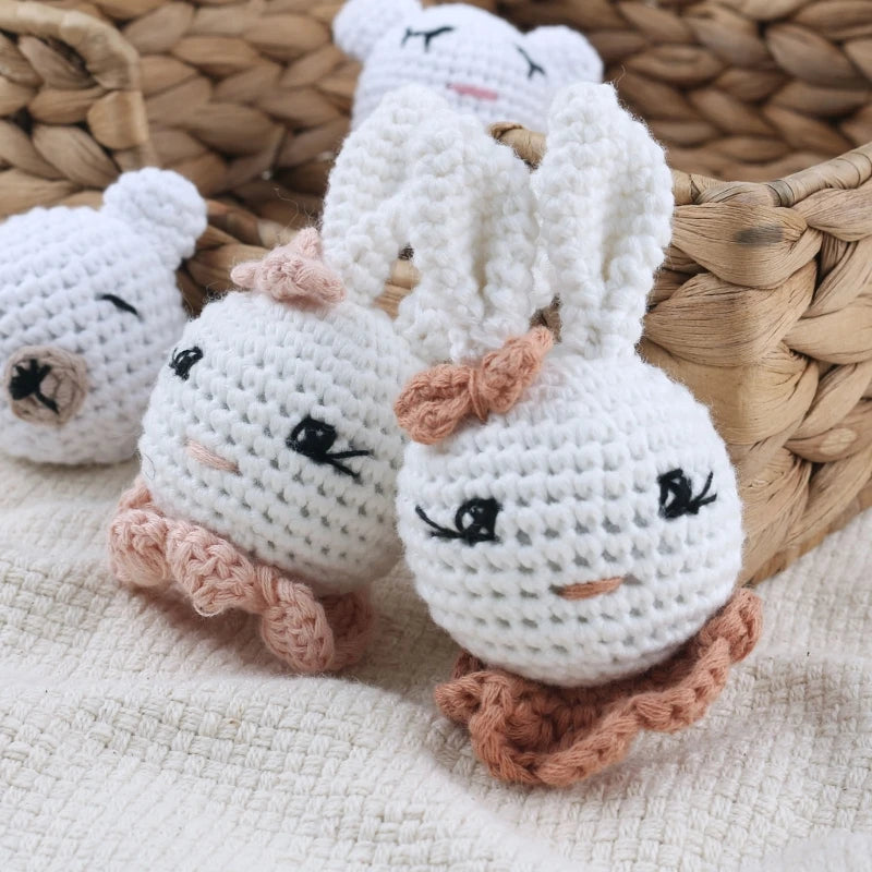 Crochet Animal Baby Pacifier Clip Accessories Handmade Knitted Bunny Teether Beads Newborn Nipple Clip Dummy Soother Holder Toy