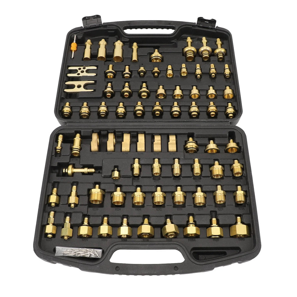77Pcs Car Air Conditioning Leak Test Kit Brass Ac Leak Detection Tools Connector Repair Kit for Car Auto AC