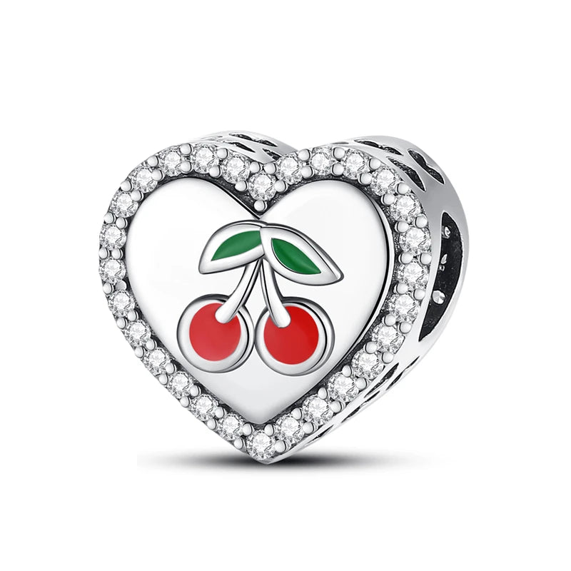 New 925 Silver Color Strawberry Cherry Fruit Series Charms Beads Fit 3mm 925 Original Bracelets DIY Birthday Jewelry Gifts
