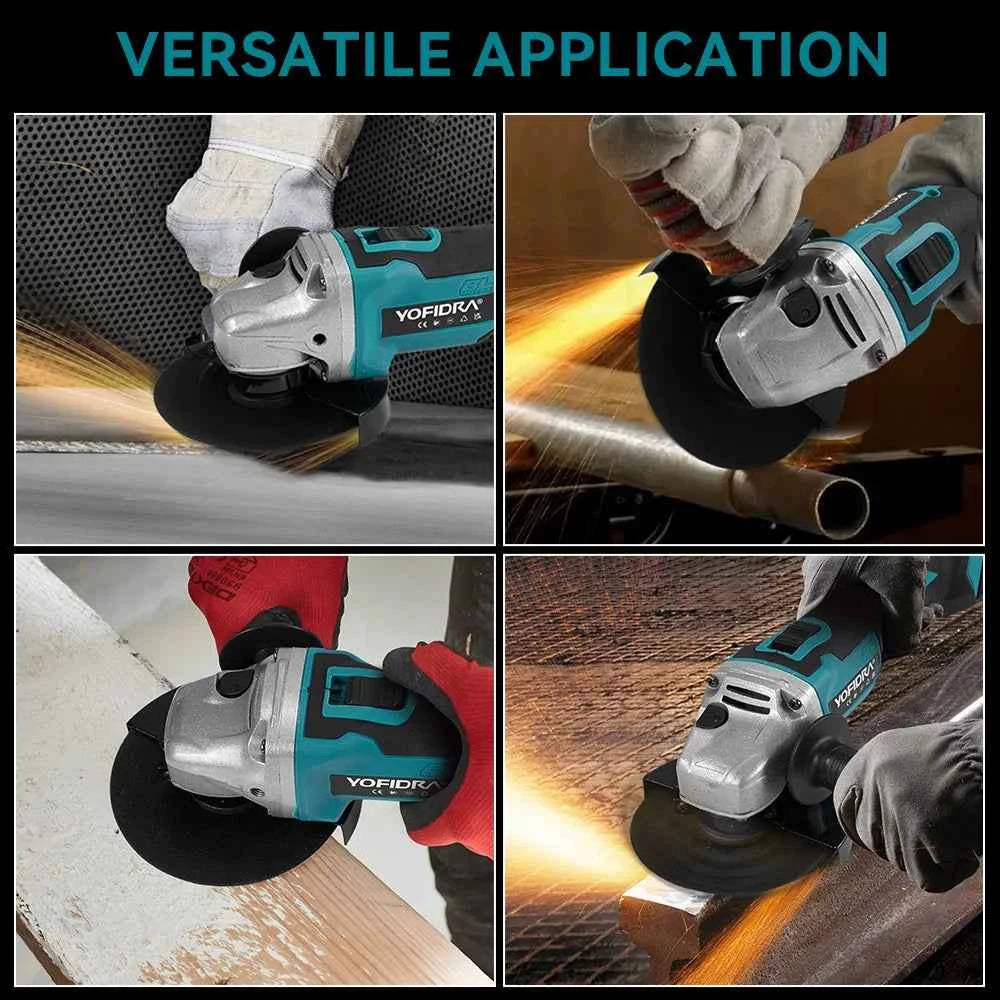 YOFIDRA 4 Gears Brushless Angle Grinder 125mm Cordless Cutting Polishing Cutting Machine Power Tool For Makita Battery Pin