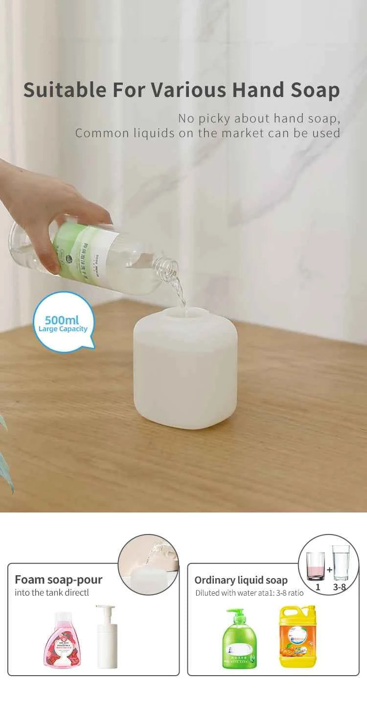 New Wall Mounted Automatic Soap Dispenser Foam Smart Hand Washing Machine 500ml Liquid Rechargeable Bathroom Induction Sensor