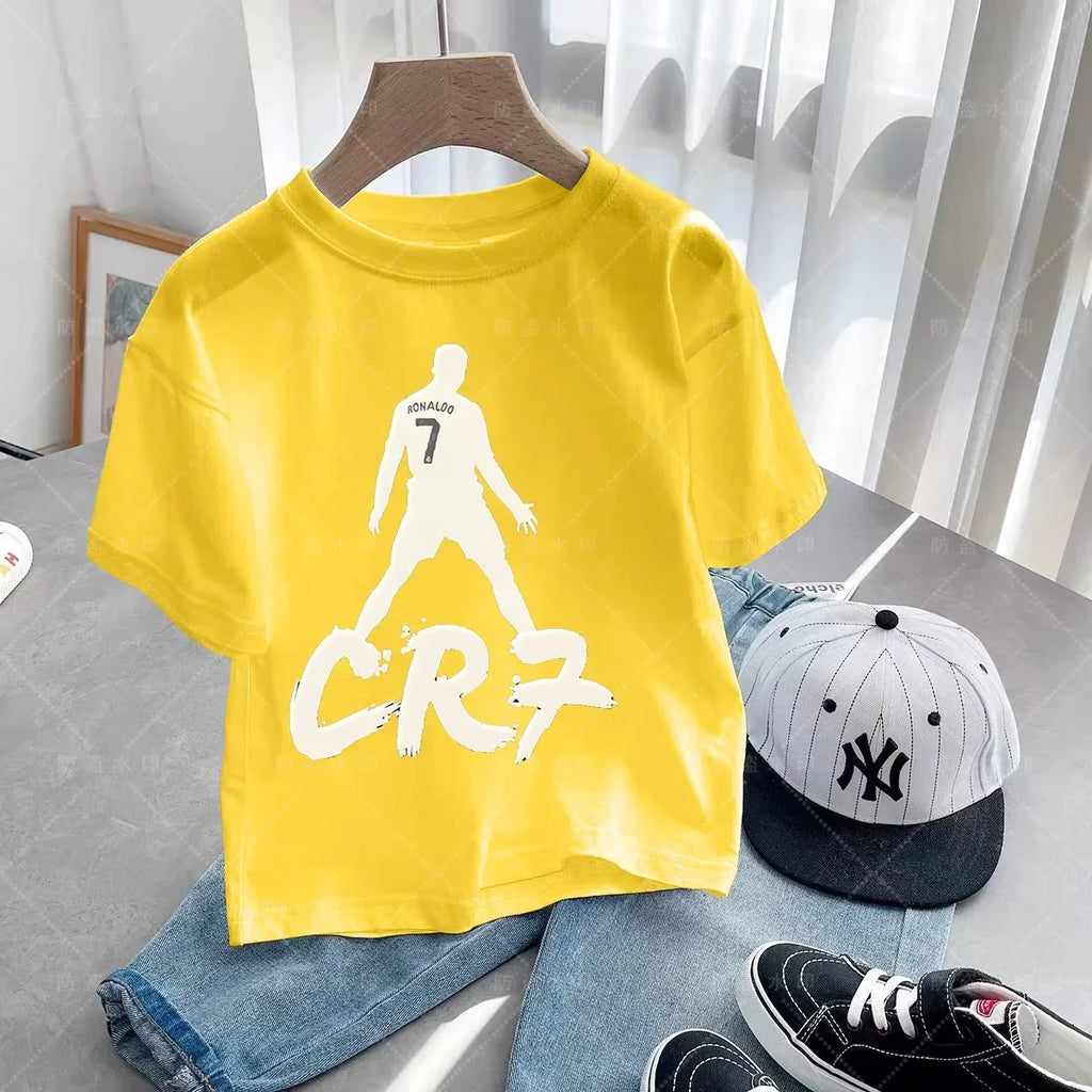 New Summer CR7 Print Cotton Boys Girls T-shirt Cristiano Ronaldo Clothing Fashion Outdoor Casual Fashion Sports Tees Top Tshirt