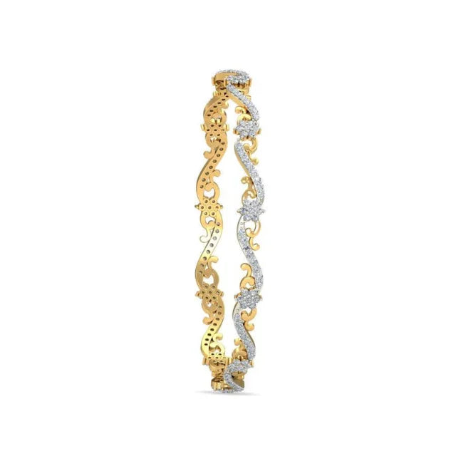 AJRETAIL 1.56ct Royal Curves Natural Diamond Bangle in 14-kt Yellow Gold-HI Color VS-SI Clarity 2.25