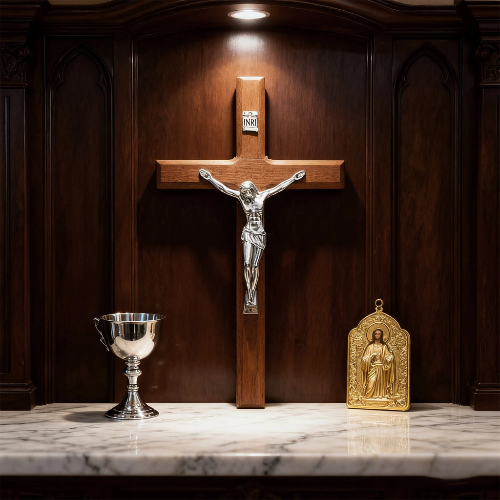 7.8 Inch Wooden Wall Cross Decor Hand Carved Catholic Home Decoration for Table or Wall Hanging Gift for Baptism Birthday