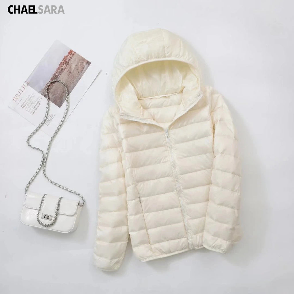 Ultra Light White Duck Down Jacket for Women, Warm Coat for Lady, Female Hooded Parka, Plus Size, 7XL, Autumn and Winter 2024
