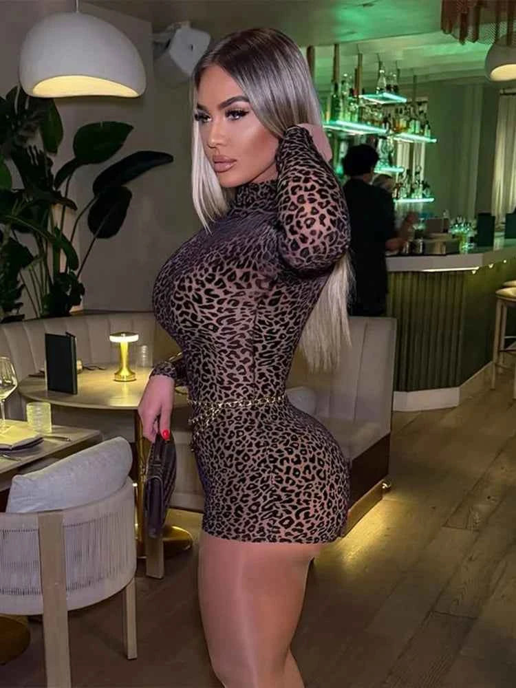 Sisterlinda Spring Release Junior Fashion Sexy High Street Jumpsuits K25Q73871 Girl Leopard Close-Fitting High-Necked Rompers