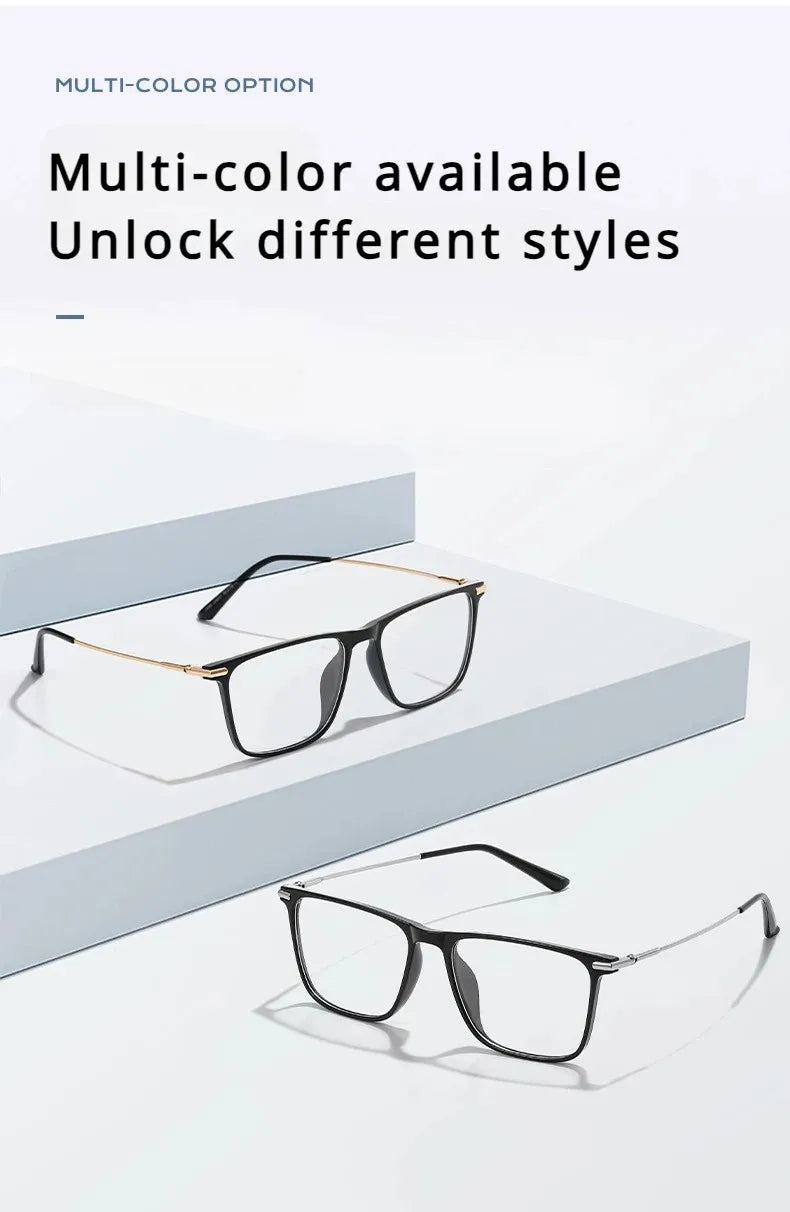 VICKY Classic Titanium Men's Square Frame Simple Design Blue Light Reading Glasses Customizable Prescription Photochromic 007