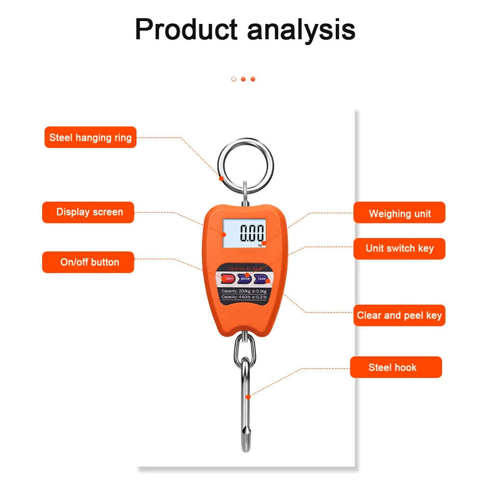 200KG Electronic Luggage Scale Multifunctional Digital Scales LCD Display Travel High Accurate Handheld Weighing Tool