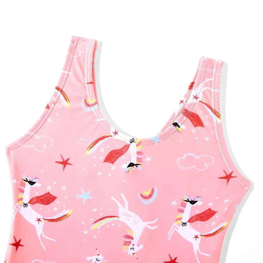 Girls' one-piece cartoon print swimsuit, children's polka-dot animal one-piece swimsuit with hollow back, beach wear