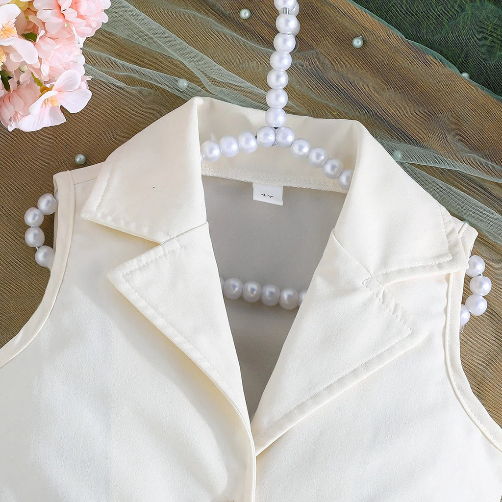 Ceeniu 3-8Y Kid's Jacket Dresses For Girls Lapel Patchwork Frill Blazer Dress For Girls Fashionable Children Clothes Girls