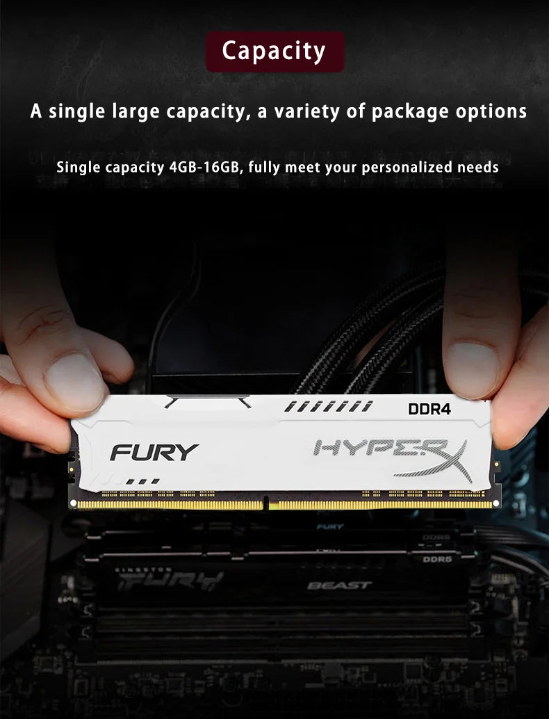 HyperX Fury Memory RAM DDR4 4GB 8GB 16GB 3600MHz 3200MHz 2666MHz 2400MHz 2133MHz Desktop Memory DIMM PC4-25600 21300 1.2V 288Pin