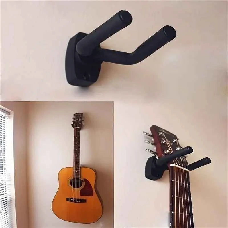 1pc Black Dual Guitar Wall Mount – Space-Saving Hook for Acoustic & Electric, Easy Install Home Studio