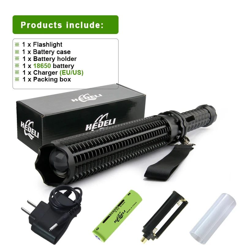 LED Defense Self-defense Flashlight Rechargeable Tactical Long Handle COB Baseball Torch Outdoor Window Breaker Hammer Emergency