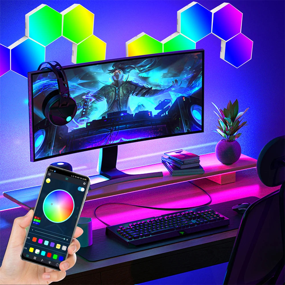 1-24 PCS Touch Sensor LED Night Light Sensitive Hexagonal LED Quantum Lamp Modular Hexagons Creative Decoration Wall Lamp