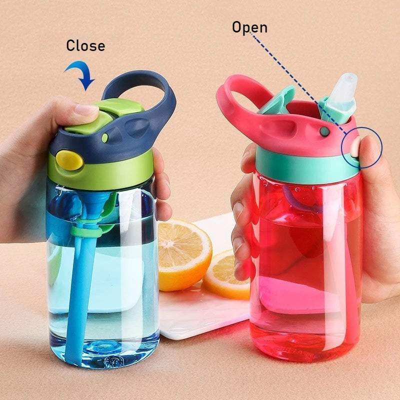 480ML Water Bottle With Straw Portable Plastic Bottles Outdoor Leakproof Cup Kids Girls Summer Cold Water Juice Drinking Bottle