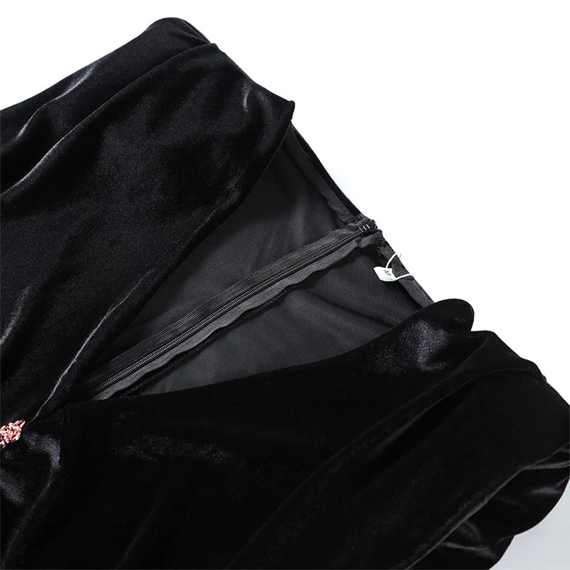 Elegant Velvet Long Dress Women V Neck Sleeveless High Waist Shoulder Pad Dresses Female 2025 Fashion Evening Vent Dresses Lady