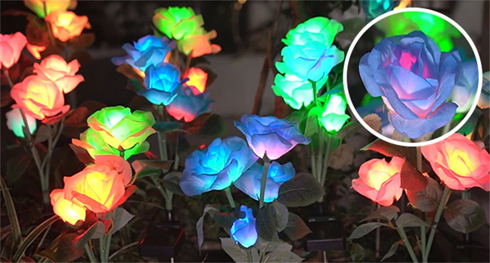 Solar Garden Lights Waterproof LED Outdoor Simulation Rose Flower Solar Light Pathway Lights for Yard Garden Backyard Decor ﻿