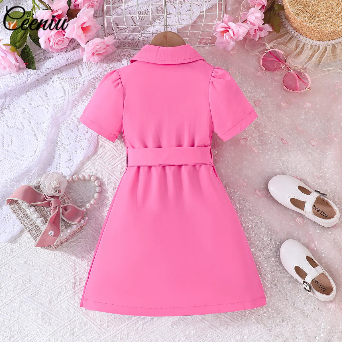 Ceeniu 3-8Y Kid's Jacket Dresses For Girls Lapel Patchwork Frill Blazer Dress For Girls Fashionable Children Clothes Girls