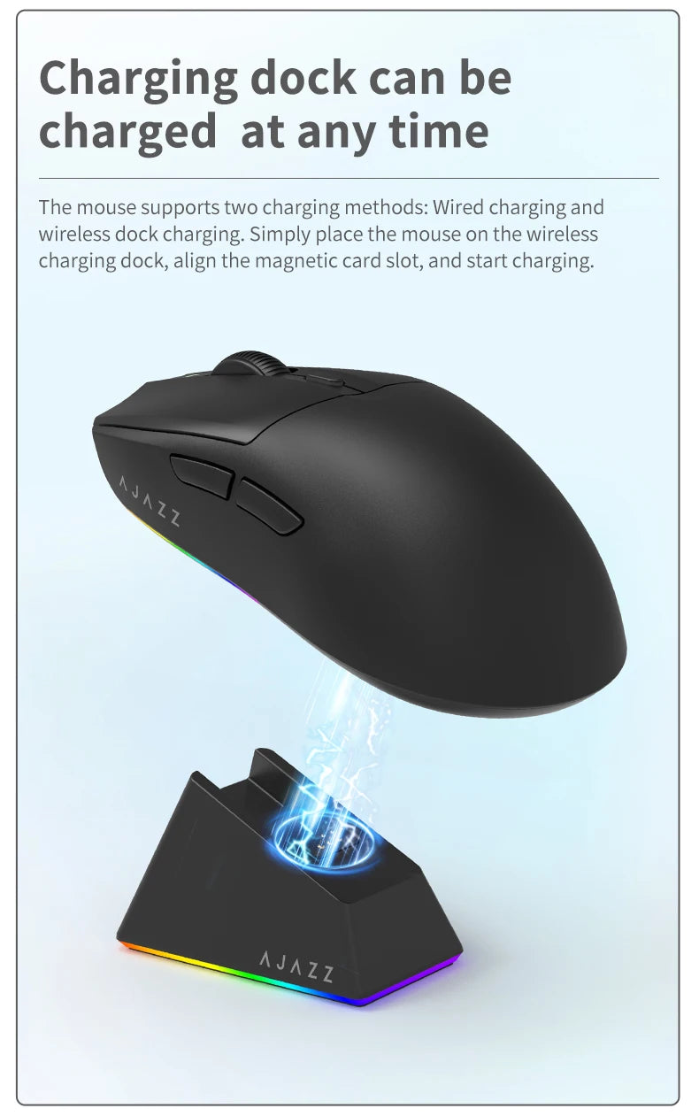 AJAZZ AJ139 V2 MC PAW3311 Wireless Gaming Mouse RGB Magnetic Charging Dock Macro Mice Bluetooth 12000-24000DPI for PC Gamer