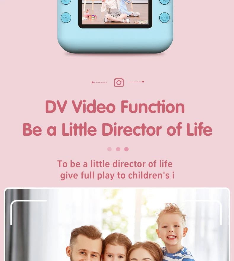 Kids Photo Camera Printer with Game Cute Bunny Mini Digital Video Child Instant Print Camera 4-12 Years Kids Girls Boyes Gifts