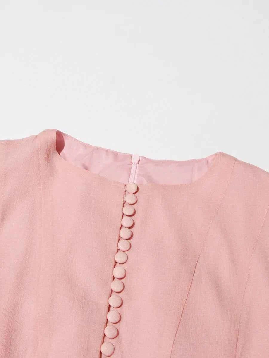 TWOTWINSTYLE Solid Spliced Button Slimming Dresses For Women O Neck Long Sleeve High Waist Patchwork Ruffles Female Fashion New