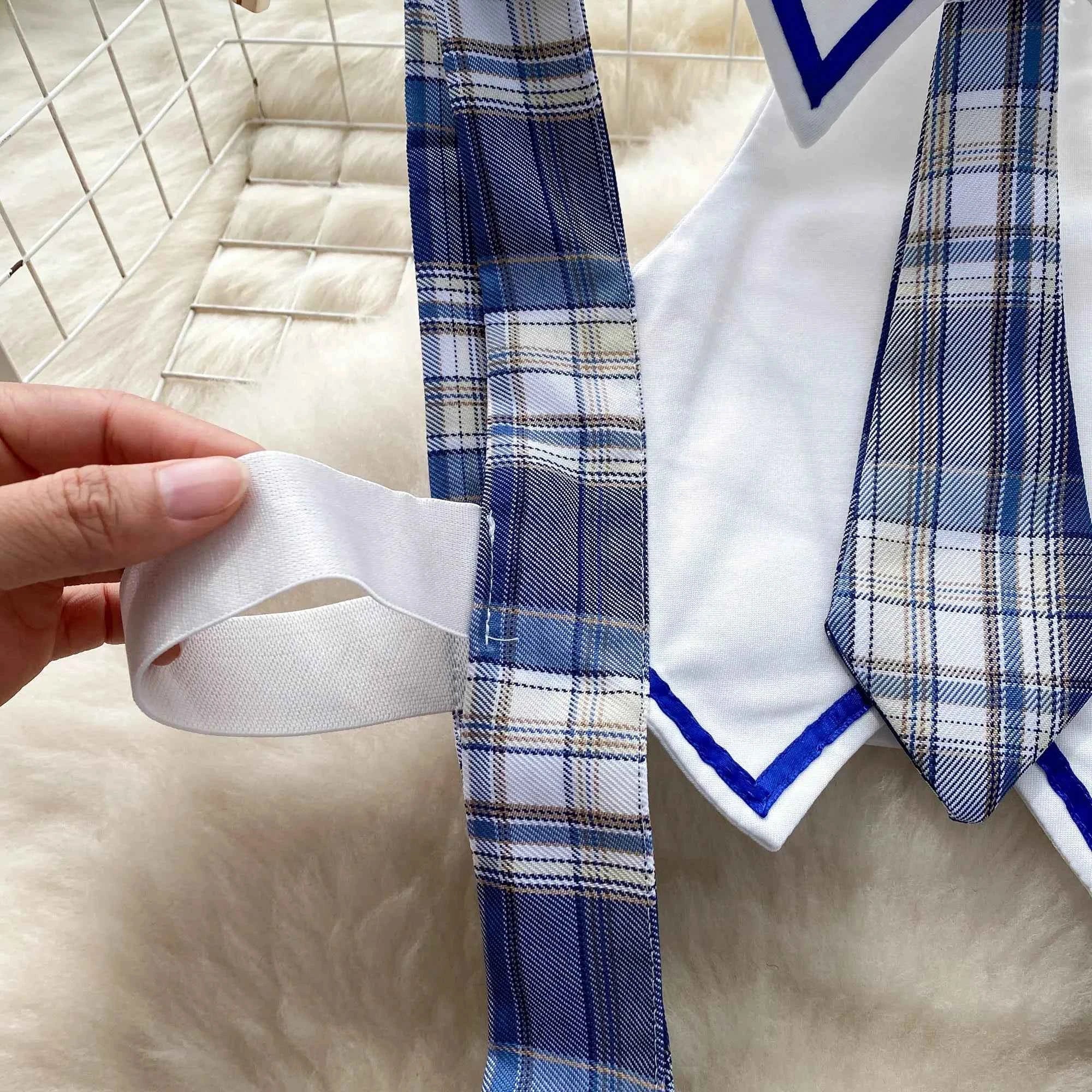 Girls Sexy Cute Japanese JK Uniform  Mini Checkered Strap Skirt Off Shoulder High Waist Elastic Cosplay Dress Hot Sweet Pajama