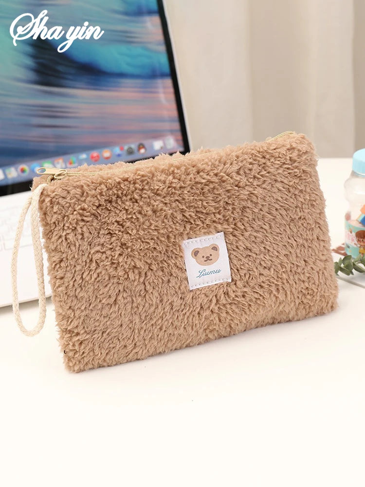 Large Capacity Cute Plush Travel Cosmetic Lipstick Storage Bag Women Makeup Kits Handbags Organizer Wallet Pencil Case Pouch Bag