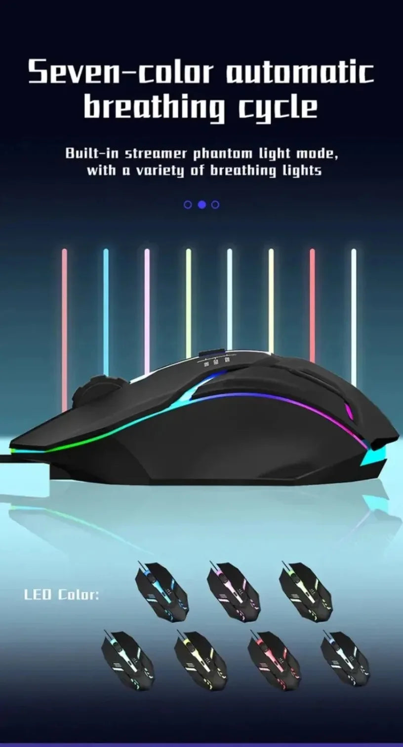 USB LED Colorful Luminous Button Gaming Mouse Wired Mouse For PC Gamer Computer Desktop Laptop Mice DPI1200 RGB Ergonomic Mouse