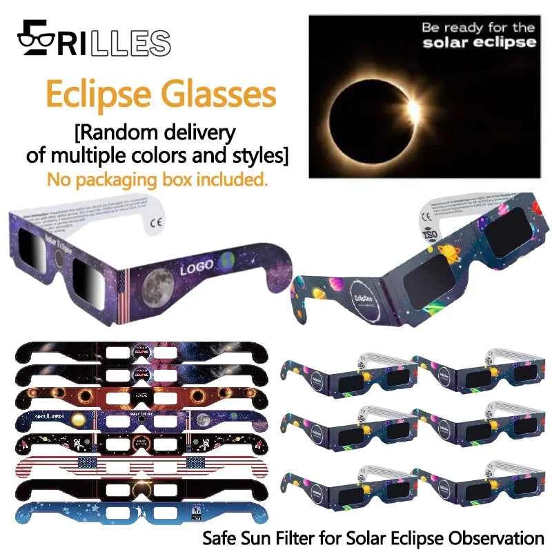 ISO Certified Eclipse Glasses, Paper Frame Solar Viewer, Safe Sun Filter for Solar Eclipse Observation, 6PCS Family Pack, Random