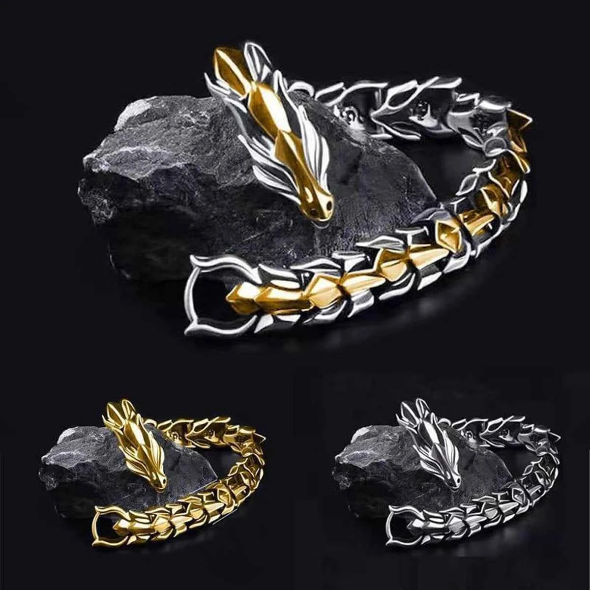 3 Color 20CM Men's Viking Domineering Dragon Vintage Punk Hiphop Bangle Bracelet Birthday Gift
