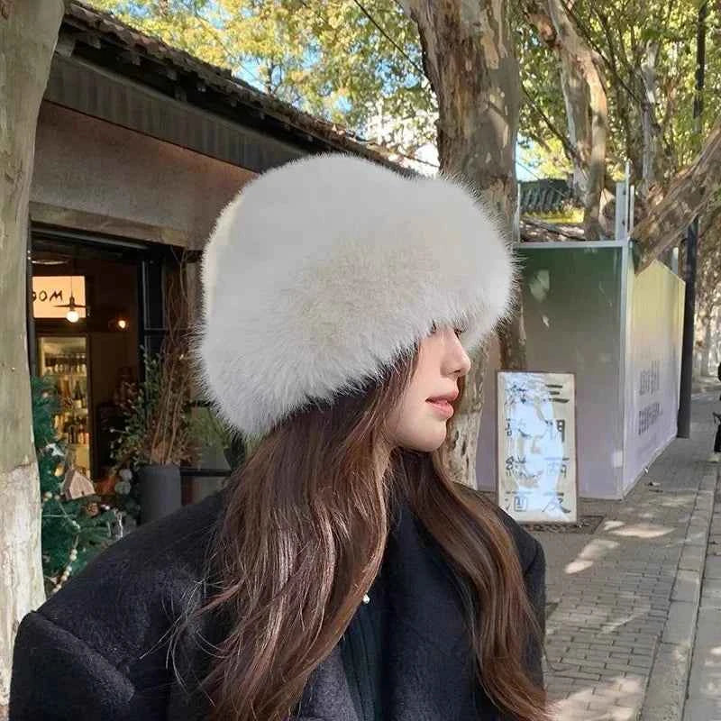 Adding Thick Plush Autumn/winter Hat To Keep Warm for Girl Cold Resistant Ear Protection Hat Curled Fisherman's Winter Hat