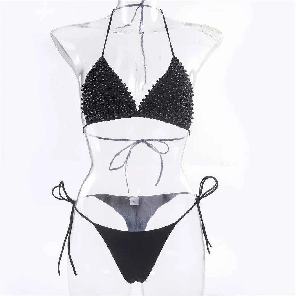 Pearl Bikini String Thong Swimsuit Kawaii Y2K Swimwear Trend Women Two Piece Bathing Suit Beachwear Bikinis Set Vacation Outfits