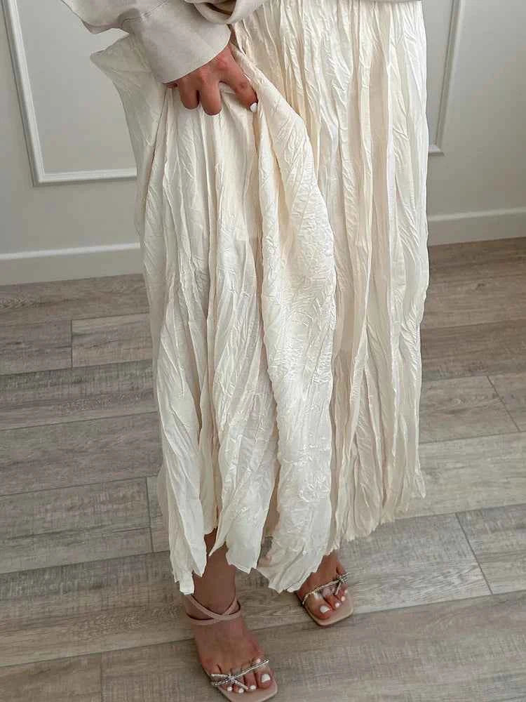 KarSaNy Long Pleated Skirts For Woman High Waist Large Hem White Skirt Summer Women's A Line Maxi Skirts For Women 2026 Long