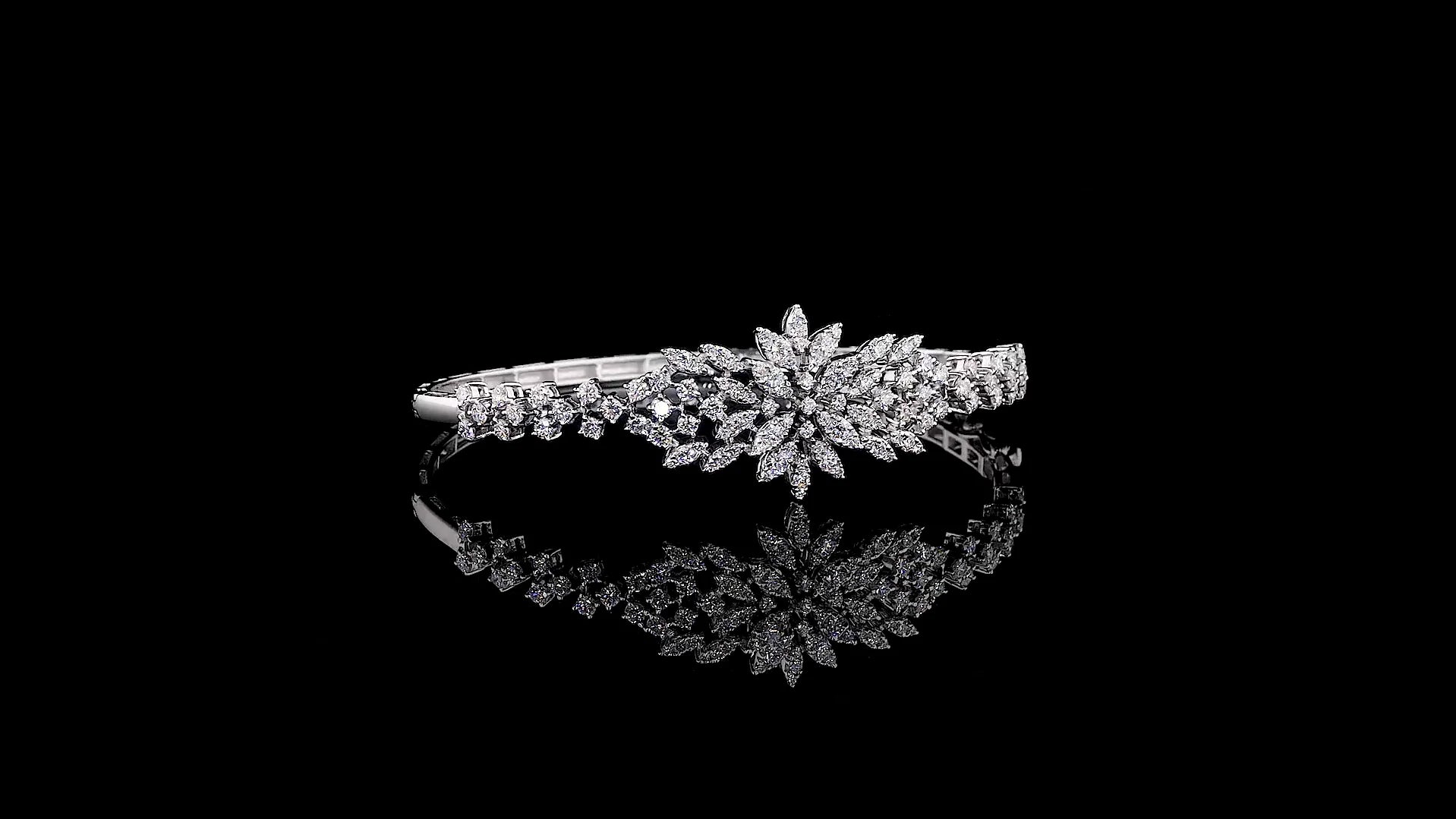 White 18K Gold Floral Bracelet with Brilliant Cut Lab Grown Diamonds Rhodium Plated Luxury Design Trendy Elegant Flower Style