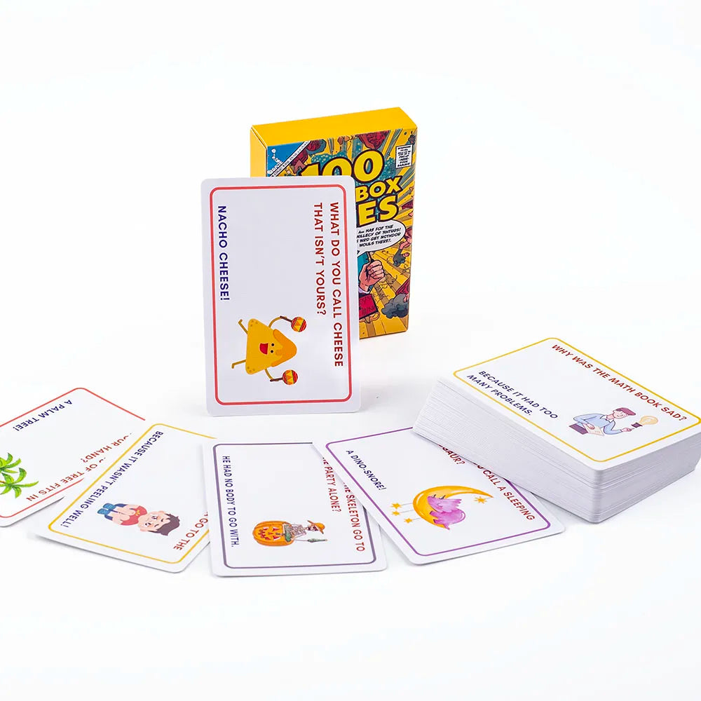 Kids Joke Cards 100pcs - Fun Lunchbox Notes With Puns Riddles Conversation Starters For Family Car Rides Road Trip Board Game