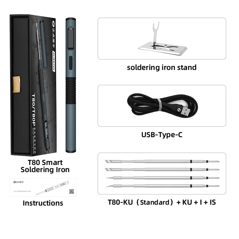 ALIENTEK T80/T80P Soldering Iron Adjustable Temperature 100W Fast Heat Portable Digital Smart Electric Welding Station Kit C245