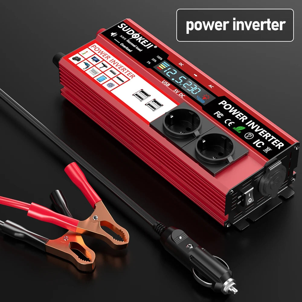 12V To 220V 4000W Peak Power Inverter 800W Continuous Power LCD Display EU Socket Solar Inverter Dual USB  for Phone Laptops Car