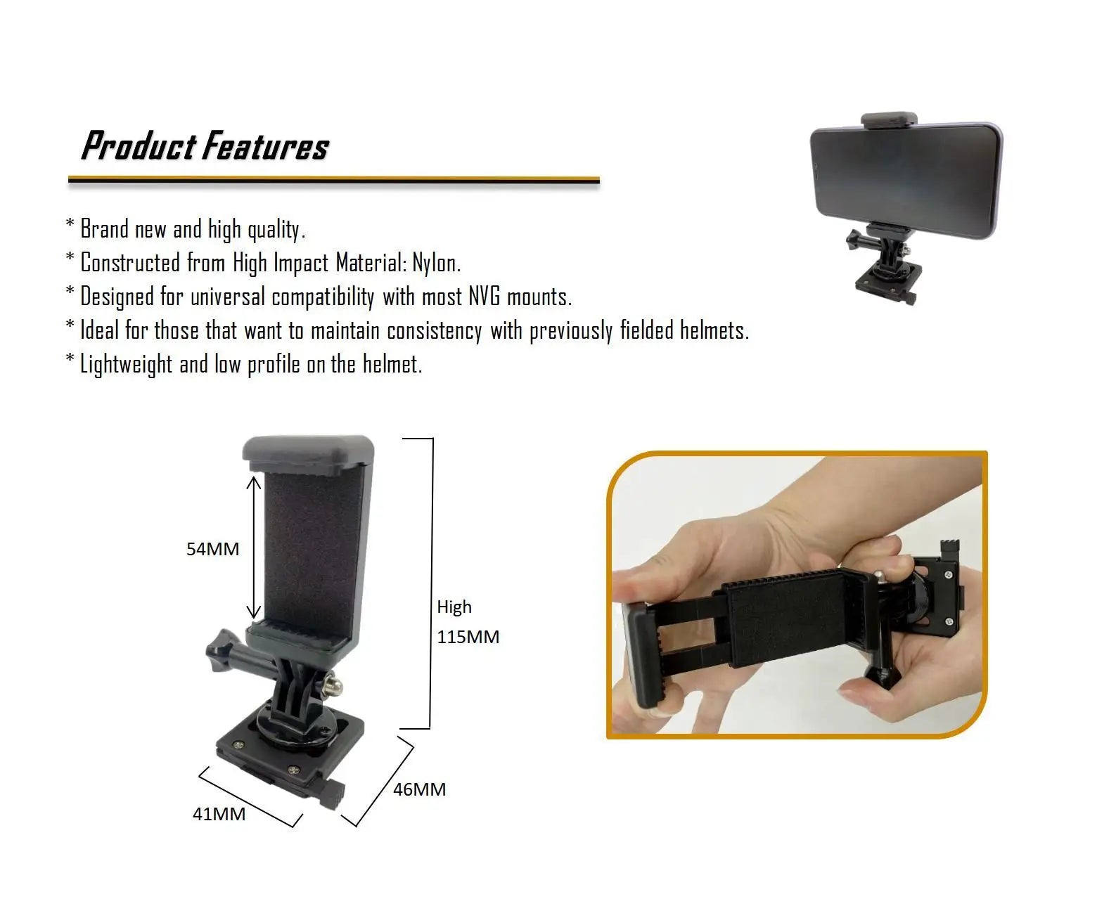 Aholdtech Tactical Bulletproof Helmet Accessories Flashlight Holder Light Clamp And NVG Mount Connector for Gopro Hero Cameras