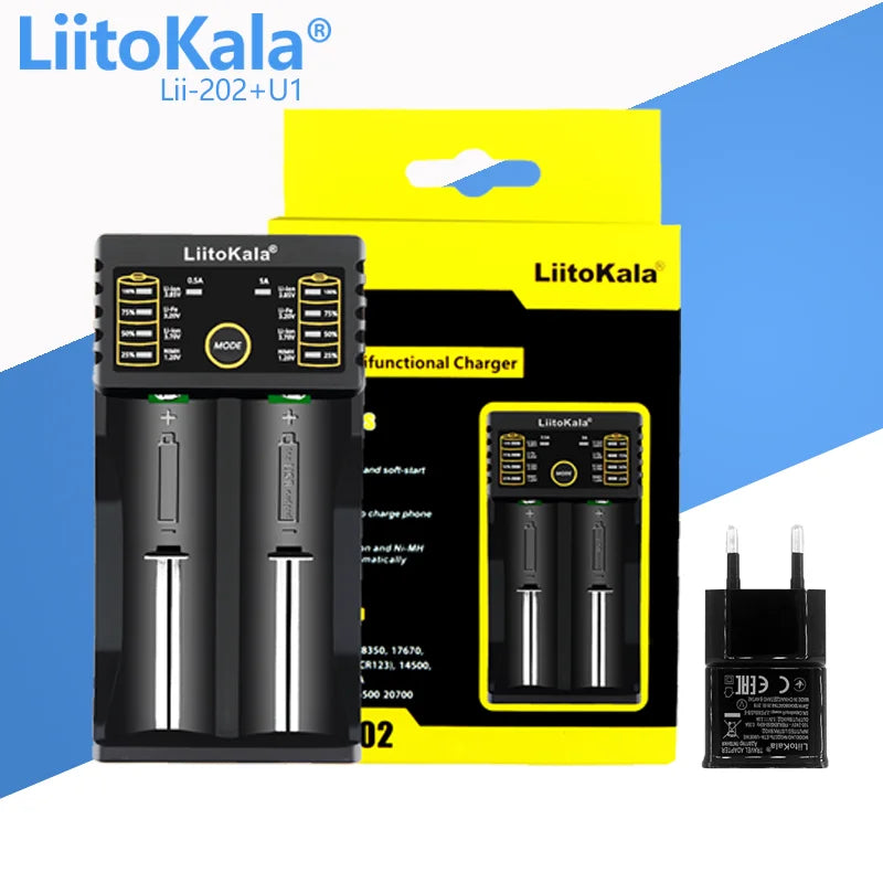 LiitoKala Lii-202 18650 Charger 1.2V/3.7V/3.2V/3.85V 21700 20700 2665014500 16340 NiMH li-ion battery Smart charger
