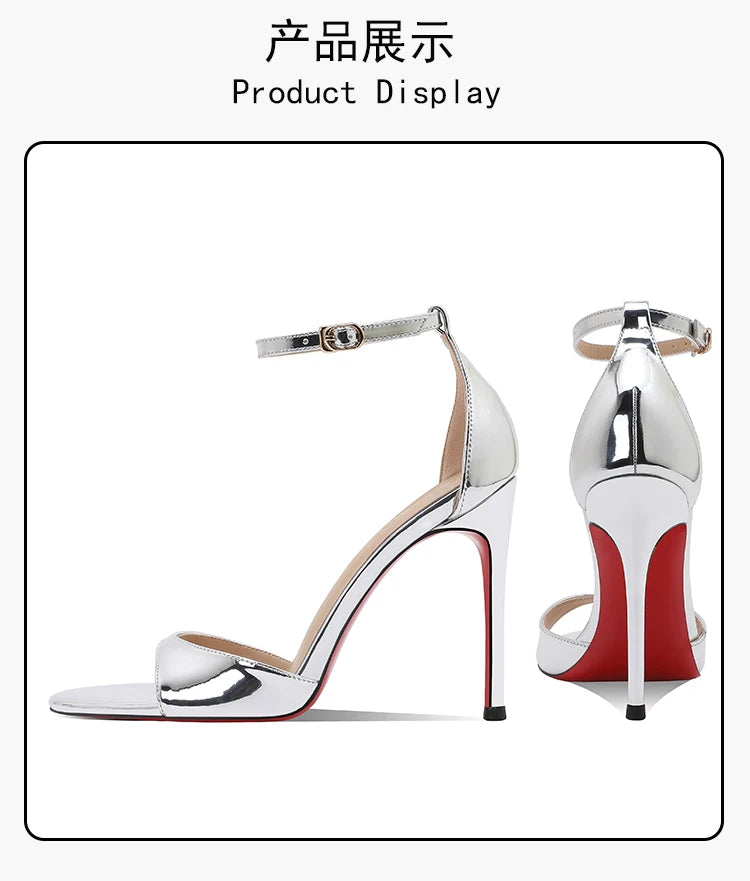 2025 Summer New Silver High Heels Women's Fine Heels Beautiful Princess Style One Button Sandals with Skirts