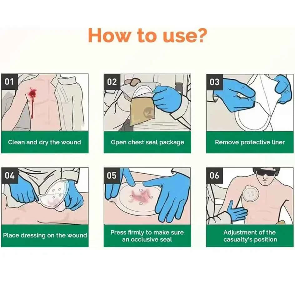 Chest Seal Wound Care for Emergency or Tactical Situations Advanced Adhesive Sterile Transparent Lightweight Vent Life-Saving