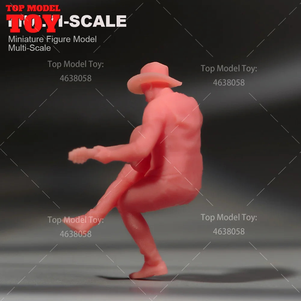 Painted Miniatures 1/64 1/43 1/87 Male Sitting on Bench Playing Guitar Scene Figure Dolls Unpainted Model For Cars Vehicles Toy