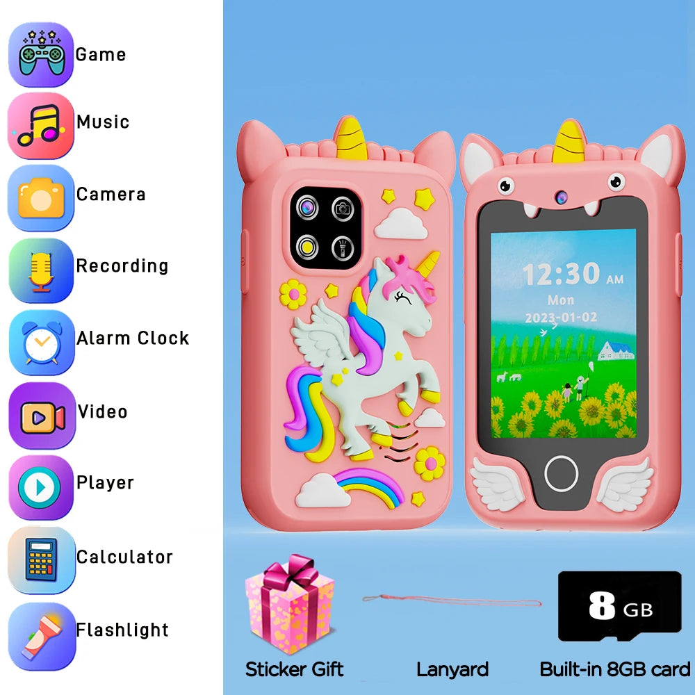 Kids Smartphone Toy with Camera & MP3 Player, Touchscreen Learning Phone for Boys Girls Silicone Pretend Cell Phone Gift