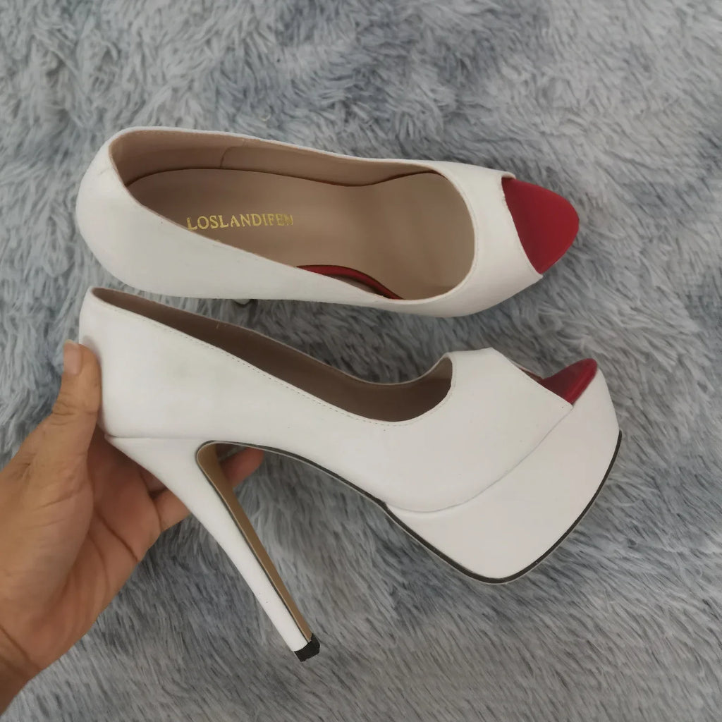 Women Stilettos Sexy High Heels Shoes Peep Toe Velvet Pumps Platform Lady Evening Party Red Wedding Black Office Shoes 817-16VE