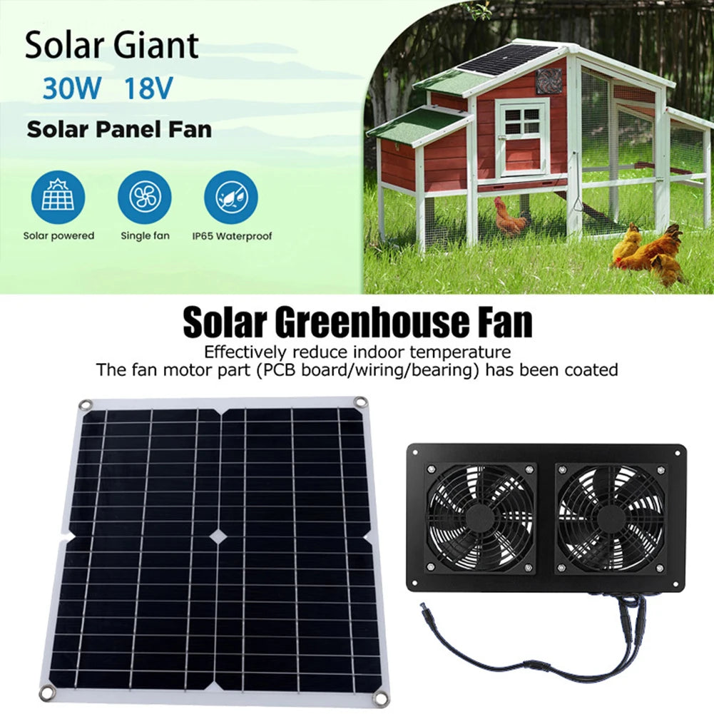 Cooling W Solar Panel Fan Outdoor Solar Exhaust Fan RV W Solar Panel Durability Greenhouses Exterior Laminated Chicken Coops