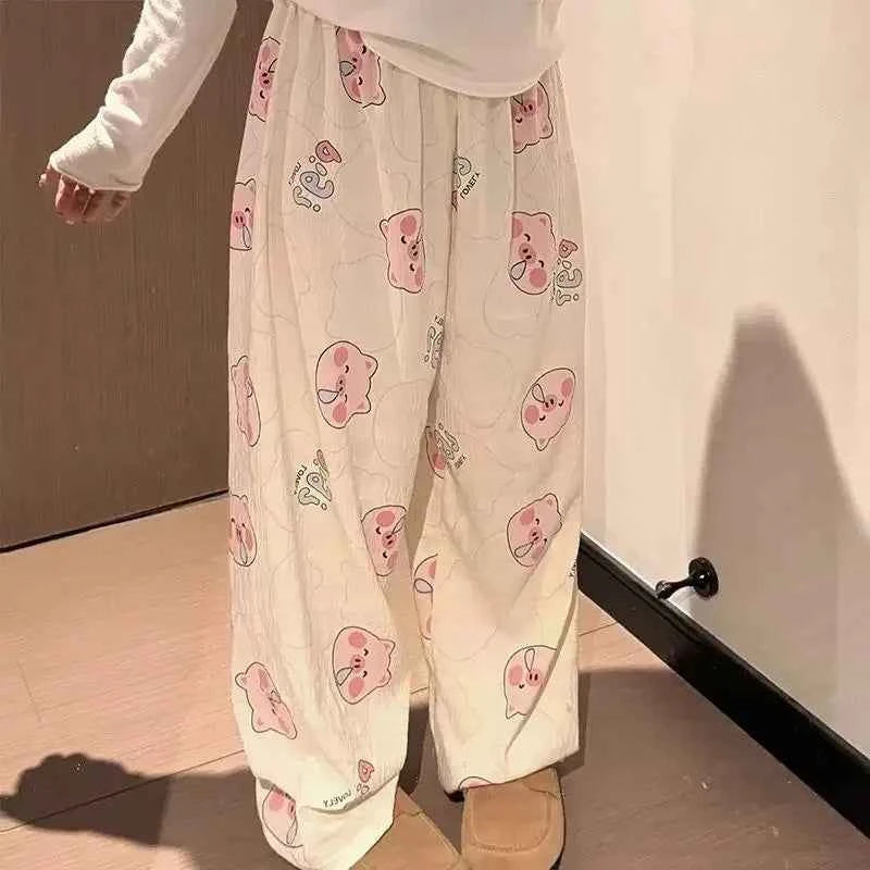 2025 New SUMMER Sleepwear Women's Long Pajamas Pants Women Loungewear Pig printing Autumn Loose
