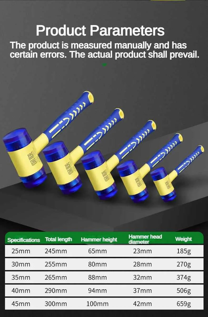 1 double headed installation hammer, 25mm to 45mm rubber hammer with rubber handle, detachable insulated installation hammer