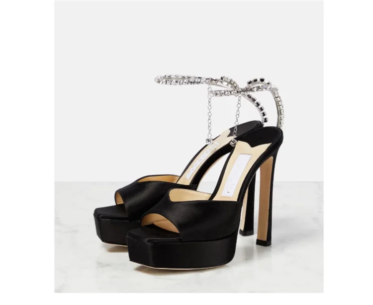 Colorful Chain Water Diamond Sandals Brand Walk Show Fish Mouth Evening Dress Elegant High Heels 2023 New Pendant Women's Shoes