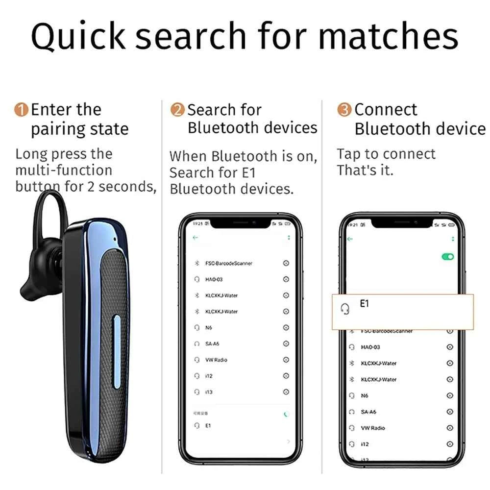Ear Hook E1 Bluetooth Earphones with Mic | Hands-Free Business Headphones for Music Listening
