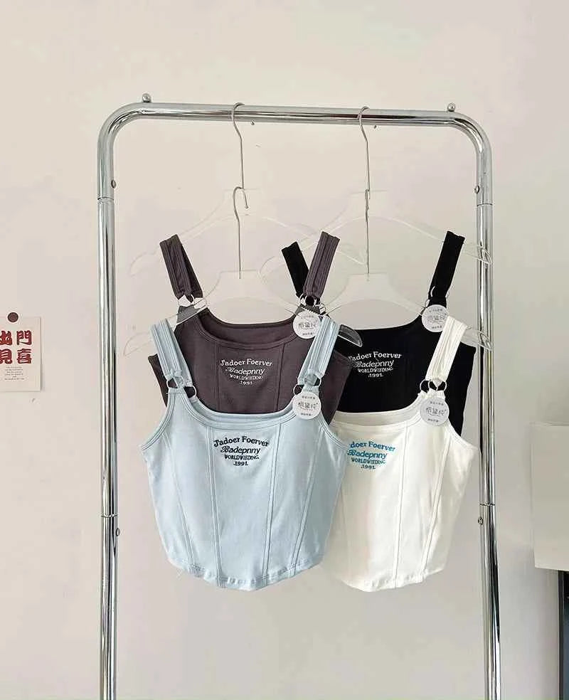 Women Crop Top Summer Y2K Lrregular Hem Slim Tank Tops Casual Sexy Female White Streetwear Letter Tank Tops With Pad Woman